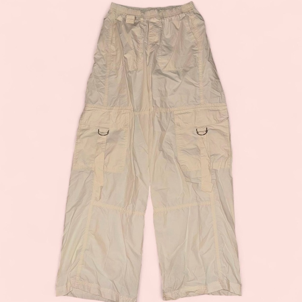 100% Cotton Women's Mid-Rise Wide Leg Cargo Pants - Wild Fable Off-White XS